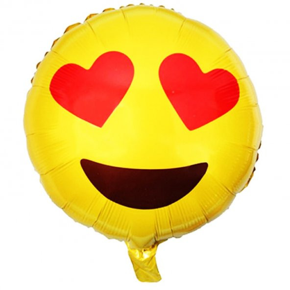 1 Adet Sarı 45cm Boyutunda Gözü Kalpli Emoji Folyo Balon