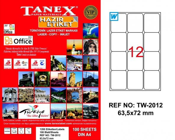 Tanex TW-2012 Lazer Yazıcı Etiketi