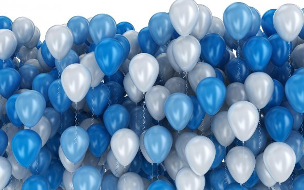 25 Adet Metalik Sedefli (Koyu Mavi-Beyaz) Karışık Balon Helyumla Uçan