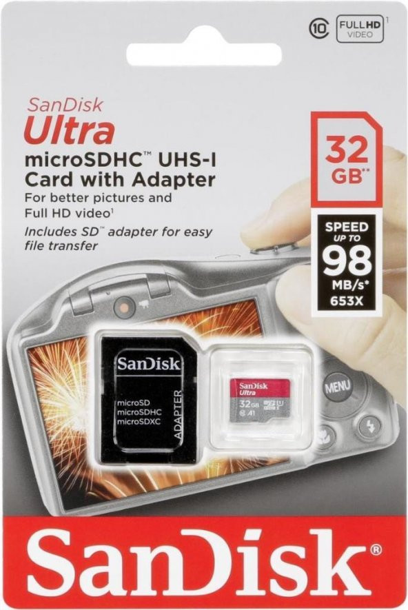 Sandisk 32GB Micro SD Hafıza Kartı Ultra C10 A1 98MB/s SDSQUAR-032G-GN6IA