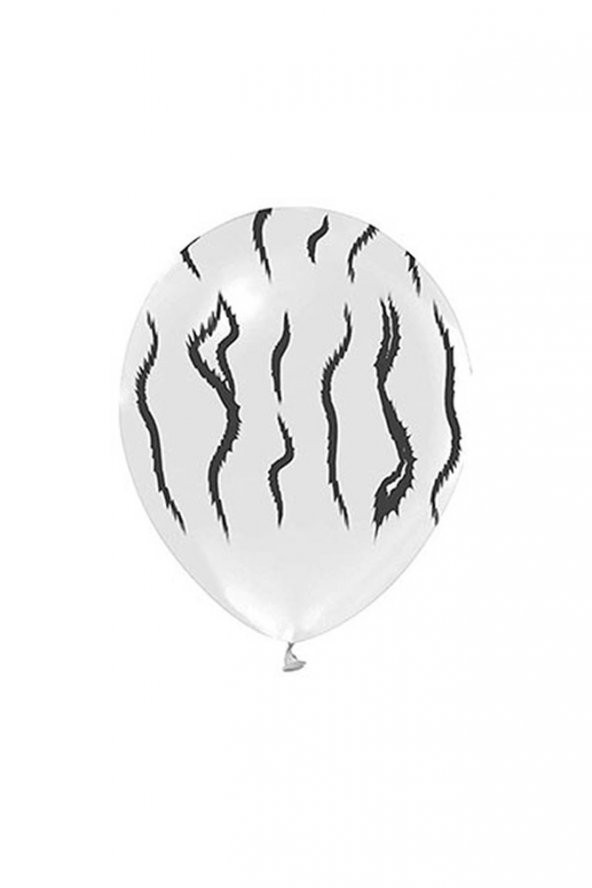Zebra Baskılı Beyaz Balon 10lu