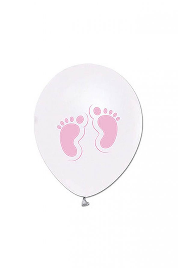 Pembe Ayaklar Baskılı Metalik Beyaz Balon 10lu