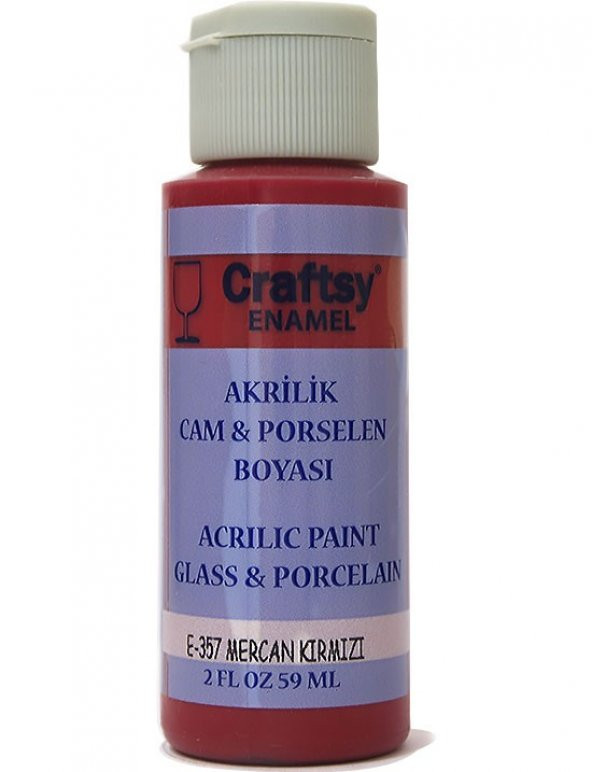 Craftsy Enamel Akrilik Cam Ve Porselen Boyası E-357 Mercan Kırmızı 59ml