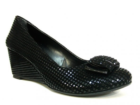 Şener 910 Siyah Fiyonklu Dolgu Topuk Bayan Ayakkabı