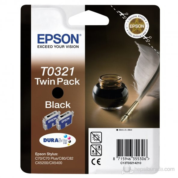 Epson C13T032140 / T0321 Siyah Orijinal Kartuş