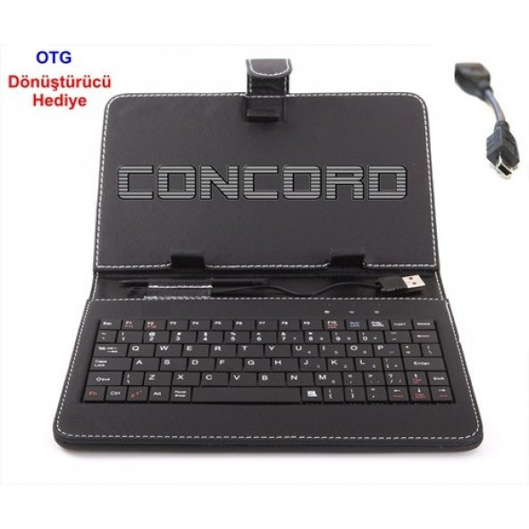 Concord 9" inc + 1 OTG Kablo Türkçe Klavyeli Siyah Deri Tablet Kılıfı
