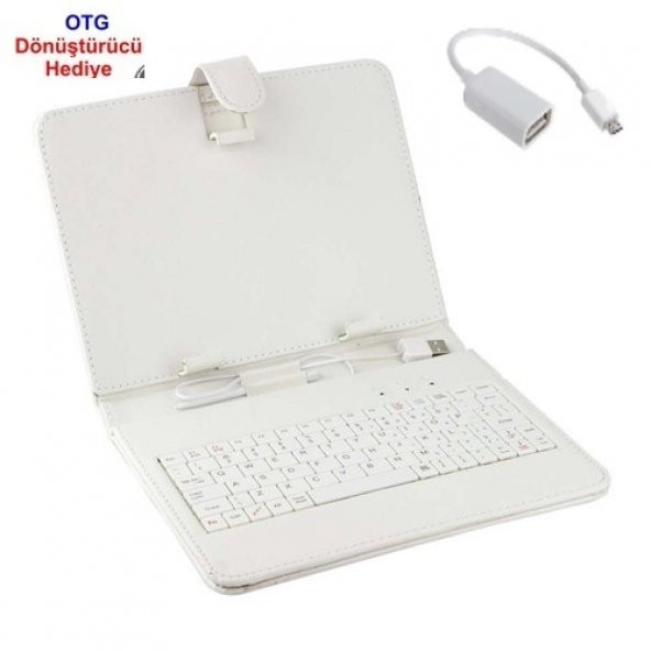 Concord 9" inc + 1 OTG Kablo Türkçe Klavyeli Beyaz Deri Tablet Kılıfı