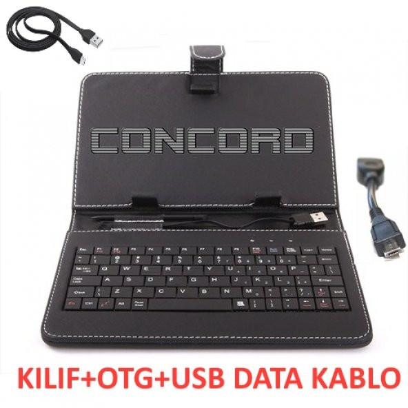 Concord 10 10.1" inc + 1 OTG Kablo Türkçe Klavyeli Siyah Deri Tablet Kılıfı