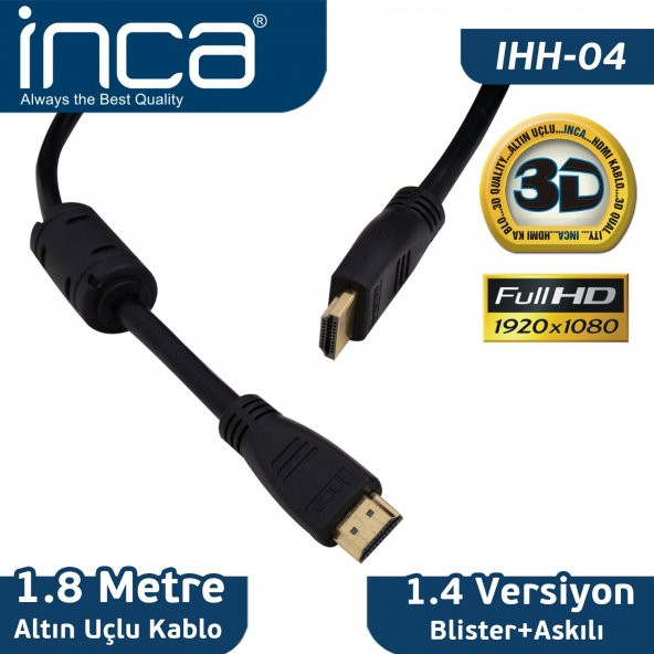 INCA IHH-04 HDMI TO HDMI 1,8MT 1,4 3D ALTIN UÇLU KABLO