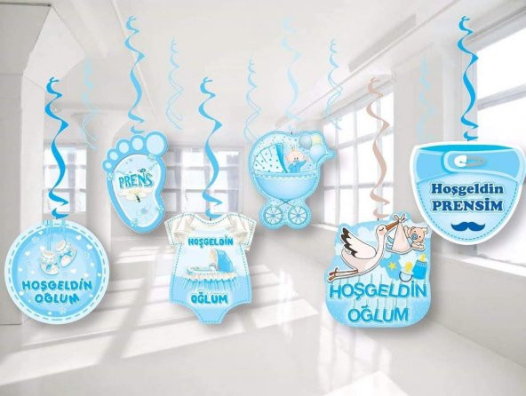 6lı Mavi Hastane Bebek Doğum Odası Süsü Baby Shower Konsept Yazı