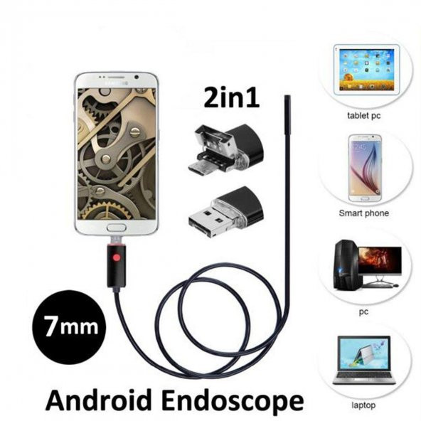 10 Metre 2 in 1 Micro Usb Yılan Endoskop Kamera Sert Kablolu