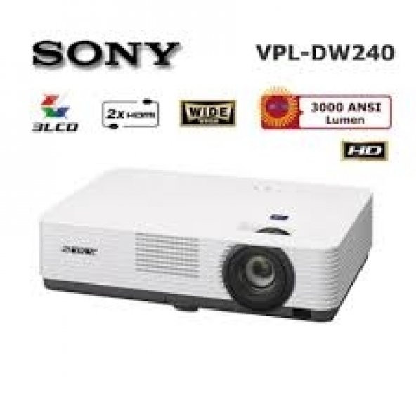 SONY VPL-DW240 3LCD 1280X800 3000 A.LUMEN HDMI 4000:1 10.000 SAAT