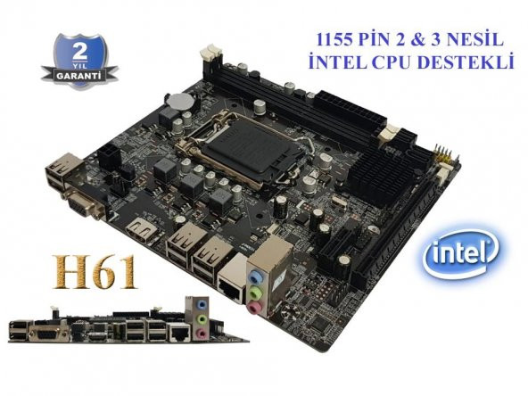 iNTEL H61 1155 SES+VGA+LAN DDR3 MOTHERBOARD ANAKART - 1