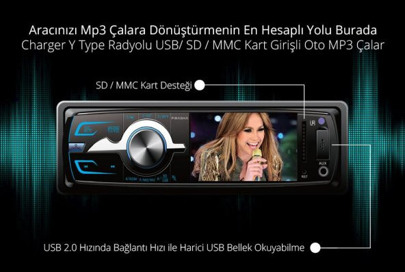 Piranha Charger Y Type Radyolu USB/ SD / MMC Kart Girişli Oto MP3