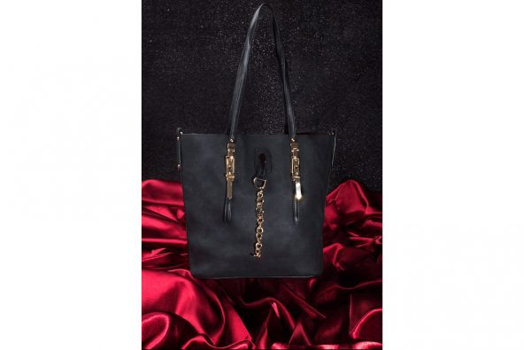 SFK SİYAH ZİNCİR AKSESUARLI BAYAN ÇANTA & CÜZDAN KOMBİN - 2