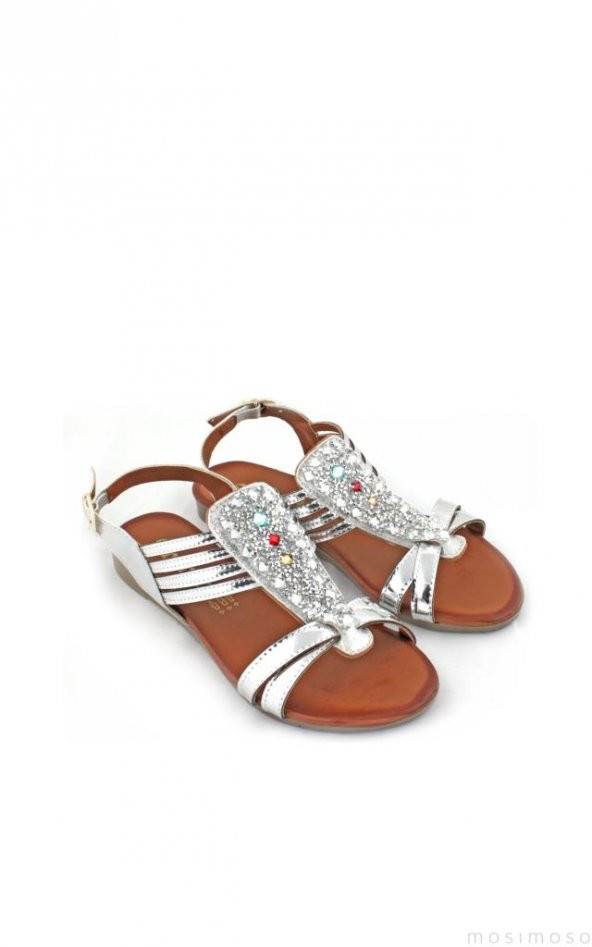 Mosimoso Gümüş Renk Taşlı Sandalet