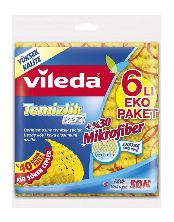 Vileda +30 Mikrofiberli Temizlik Bezi 6lı Eko