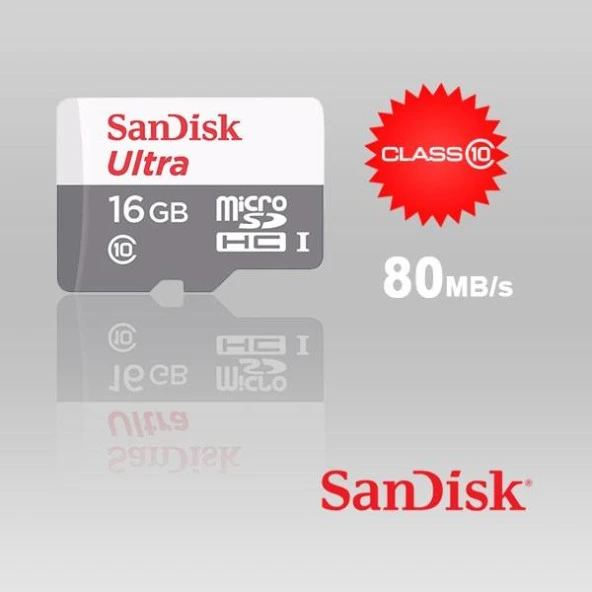 Sandisk 16GB Micro SD Hafıza Kartı Ultra 80MB/s SDSQUNS-016G-GN3MN