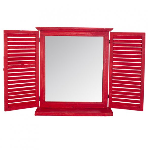 Home Stuff Kırmızı Ahşap Panjur Ayna 56x12X63 Cm