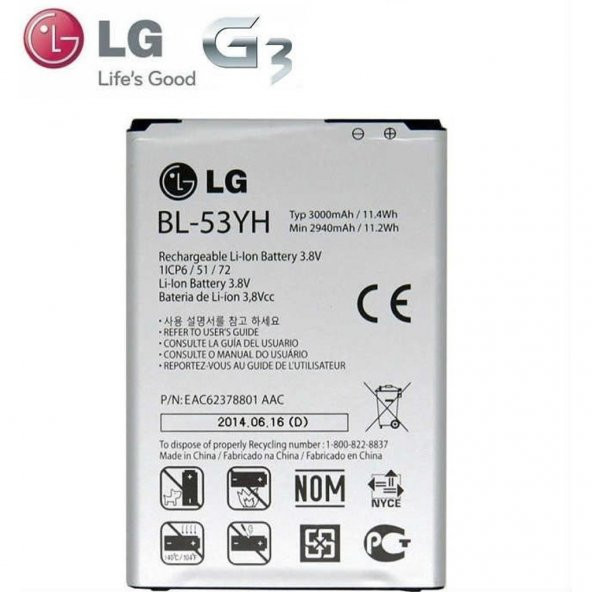 Lg G3 Orjinal Batarya Pil bl-53yh
