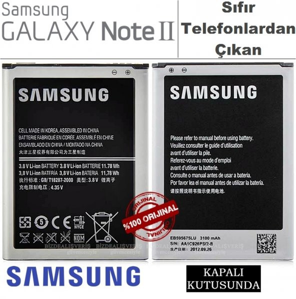 Samsung Galaxy Note 2 Orjinal Batarya Pil 3100 mAh N7100