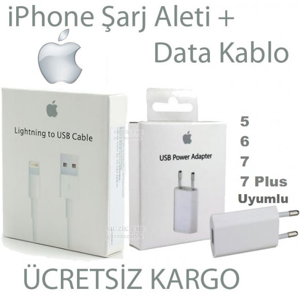 Apple iPhone 5,6,7 Şarj Aleti + Data Şarj Usb Kablo