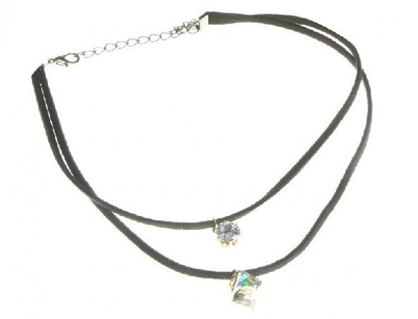 Frilly Choker İki Taşlı İkili Kolye  (FKK121)