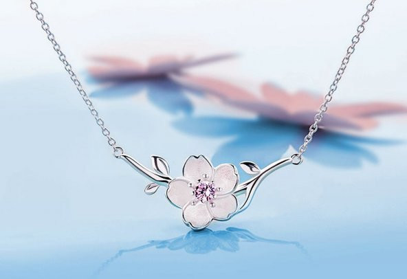 Frilly Gümüş Kiraz Çiçeği Mor  Kolye (FKK194104)