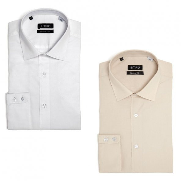 PINGÖMLEK KENSINGTON MONTELLO VESTA COMBO 9 İKİLİ SET ERKEK GÖMLEK DESENLİ BEYAZ BEJ