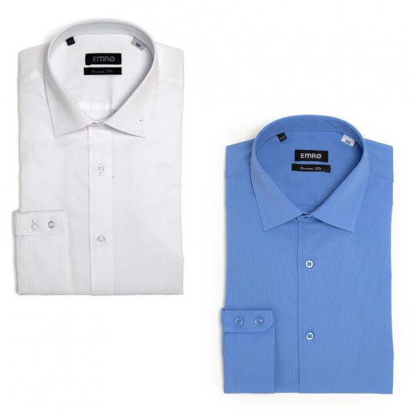 PINGÖMLEK KENSINGTON MONTELLO VESTA COMBO 7 İKİLİ SET ERKEK GÖMLEK DESENLİ BEYAZ VE ORTA MAVİ