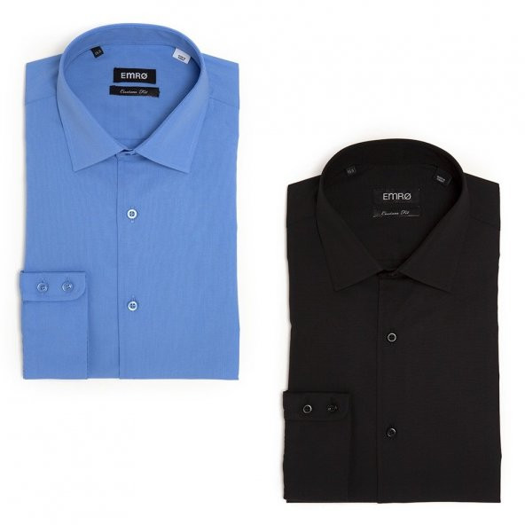 PINGÖMLEK KENSINGTON VESTA COMBO18 İKİLİ SET ERKEK GÖMLEK ORTA MAVİ VE SİYAH