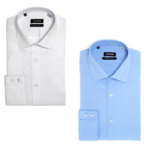 PINGOMLEK KENSINGTON MONTELLO VESTA COMBO 6 İKİLİ SET ERKEK GÖMLEK DESENLİ BEYAZ,AÇIK MAVİ