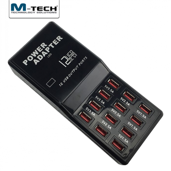 M-TECH MTUC0062 12 Port USB Şarj Cihazı, 3.5A - 2.5A - 1.5A