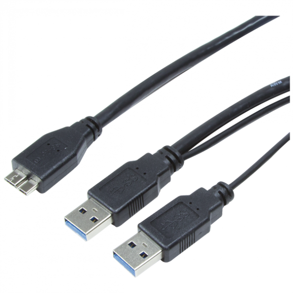 LogiLink CU0074 USB 3.0 Y Disk Kablosu, 2x AM - Micro BM, Siyah, 3.0m