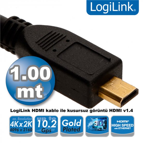 LogiLink CH0030 HDMI to Micro HDMI Kablo V1.4, 1.0m