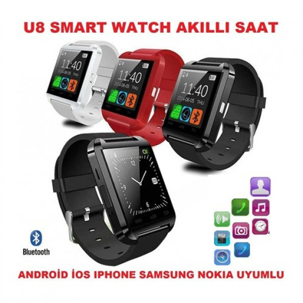Berkev Akıllı Saat U8 Smart Watch Türkçe - Siyah - Resim 2