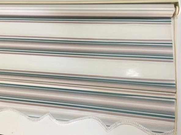 BRİLLANT ZEBRA STOR PERDE TAÇ ETEK OYGULU VİZON MİNT YEŞİLİ - 2