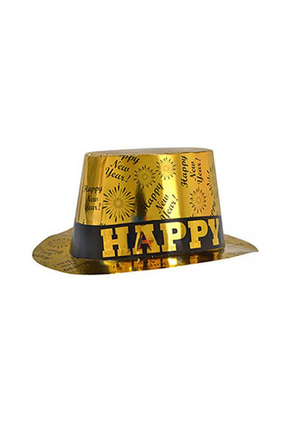 Happy New Year Yılbaşı Karton Fötr Şapka Altın 1 Adet