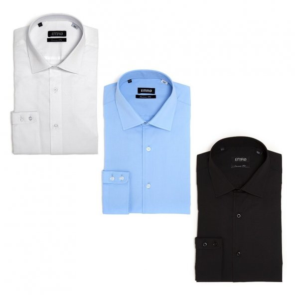 PINGÖMLEK KENSINGTON MONTELLO VESTA COMBO 34 ÜÇLÜ SET ERKEK GÖMLEK DESENLİ BEYAZ AÇIK MAVİ SİYAH