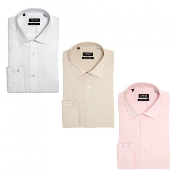 PINGÖMLEK KENSINGTON MONTELLO VESTA COMBO 38 ÜÇLÜ SET ERKEK GÖMLEK DESENLİ BEYAZ BEJ PEMBE