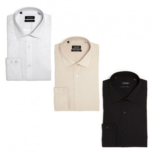 PINGÖMLEK KENSINGTON MONTELLO VESTA COMBO 39 ÜÇLÜ SET ERKEK GÖMLEK DESENLİ BEYAZ BEJ SİYAH