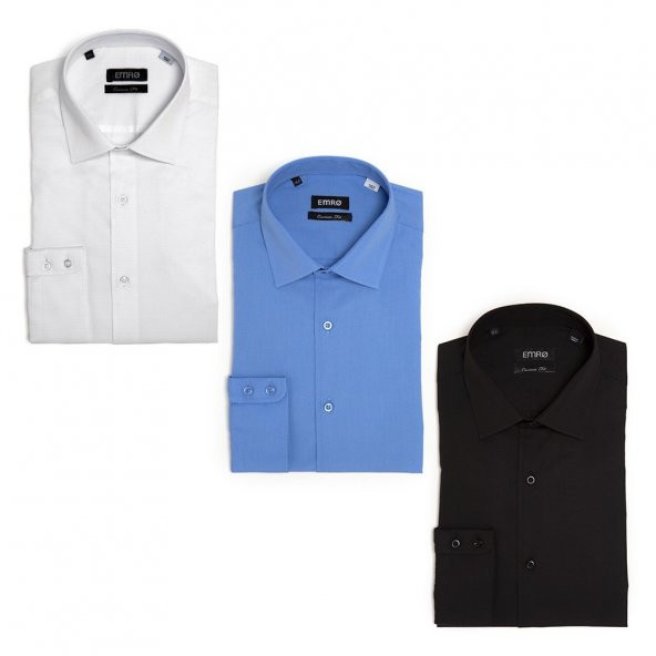 PINGÖMLEK KENSINGTON MONTELLO VESTA COMBO 37 ÜÇLÜ SET ERKEK GÖMLEK DESENLİ BEYAZ ORTA MAVİ SİYAH