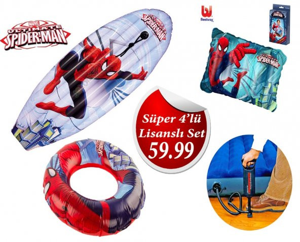 Bestway Lisanslı Spider-Man Havuz & Deniz Seti 2 (Tam 4 Ürün)