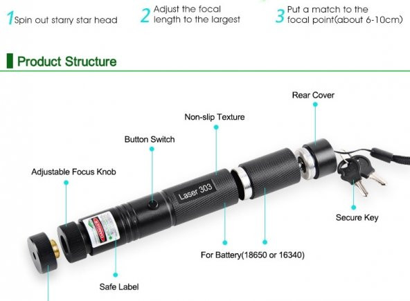 Şarj Edilebilir Orijinal 1000 m. Yeşil Lazer Pointer YF 303 - 3