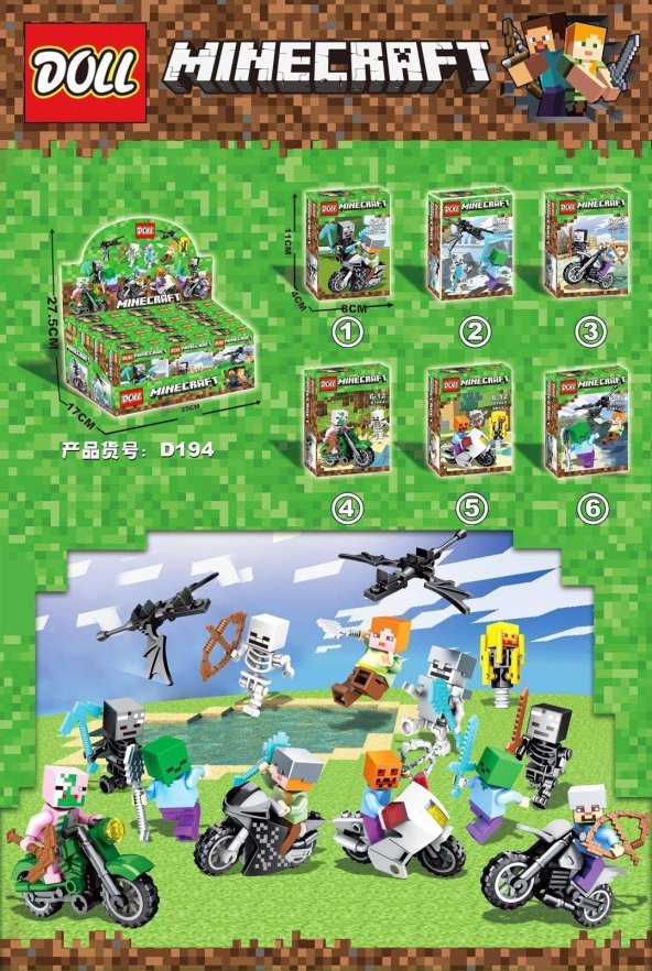 DOLL D194 Minecraft Oyuncak Lego Seti Tam 6 Karakter