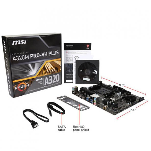 MSI AMD A320M PRO-VH PLUS A320 DDR4 3200 GLAN AM4