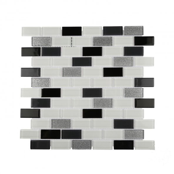 Mutfak Tezgah Arası Kristal Cam Mozaik MCM MP 450 Siyah Beyaz