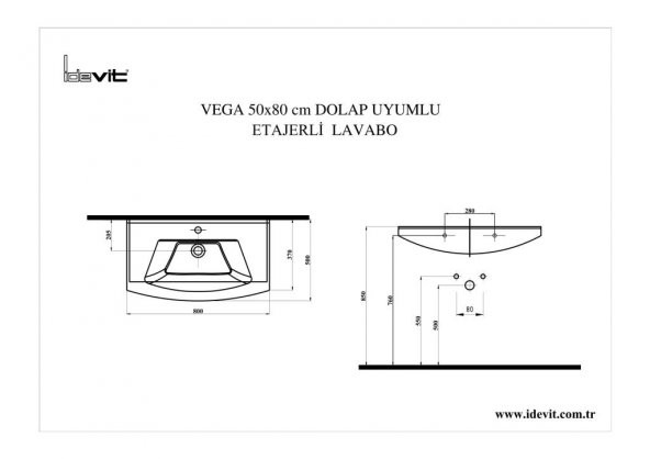 İDEVİT Vega 80CM Hilton Dolap Uyumlu Etejerli Lavabo 5 Yıl Garanti - 2