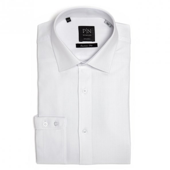 PINGÖMLEK KENSINGTON HERRİNGBONE BEYAZ ERKEK GÖMLEĞİ