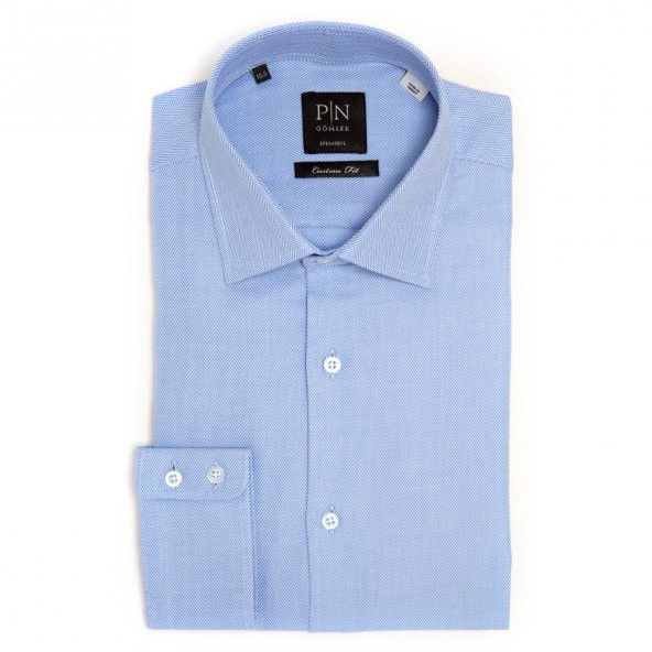 PINGÖMLEK KENSINGTON HERRİNGBONE MAVİ ERKEK GÖMLEĞİ